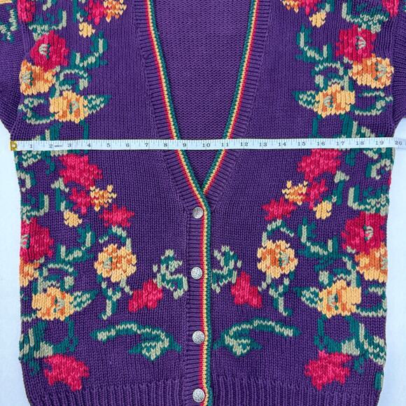 Vintage Robert Scott Knit Floral Cardigan Sweater Purple Cottagecore Grandma S - Picture 11 of 12